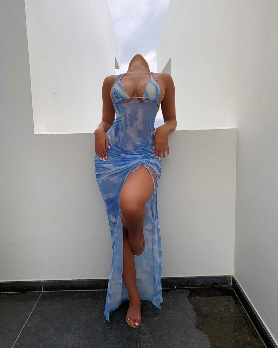 

2021 Swimsuit European And American Gauze Dress Print Beach Sexy Bikini Swim Wear Three Pieces Women