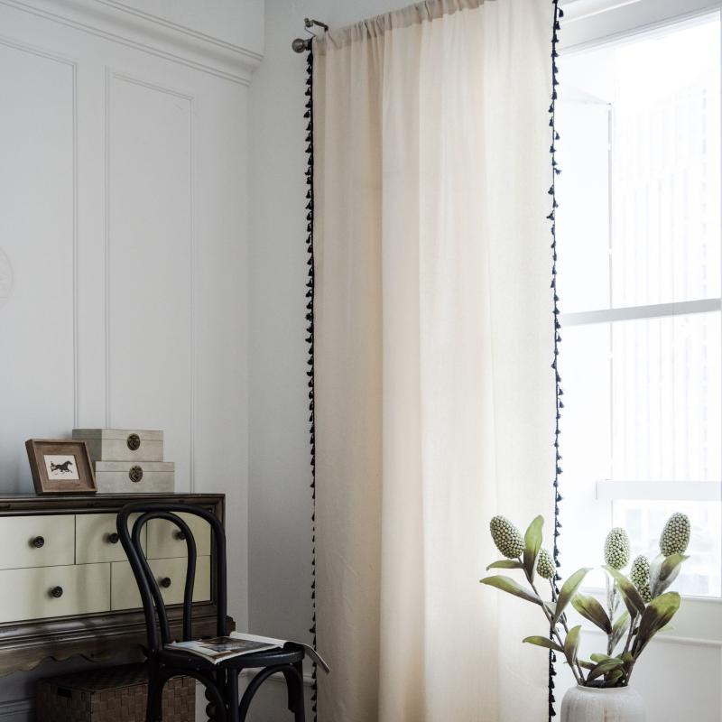 

Curtain & Drapes Now Simple Tassel Curtains Bedroom Pure Cotton Linen For Living Room Shading Breathable Ready Made Kitchen
