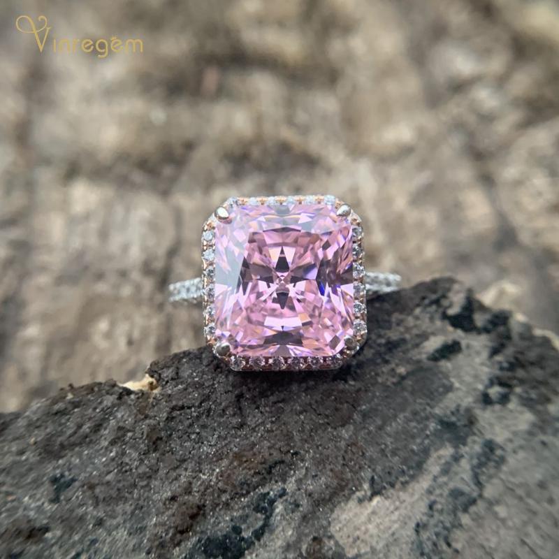 

Cluster Rings Vinregem 100% 925 Sterling Silver Pink Sapphire Moissanite Gemstone Wedding Engagement Luxury Women Fine Jewelry Wholesale, Golden;silver