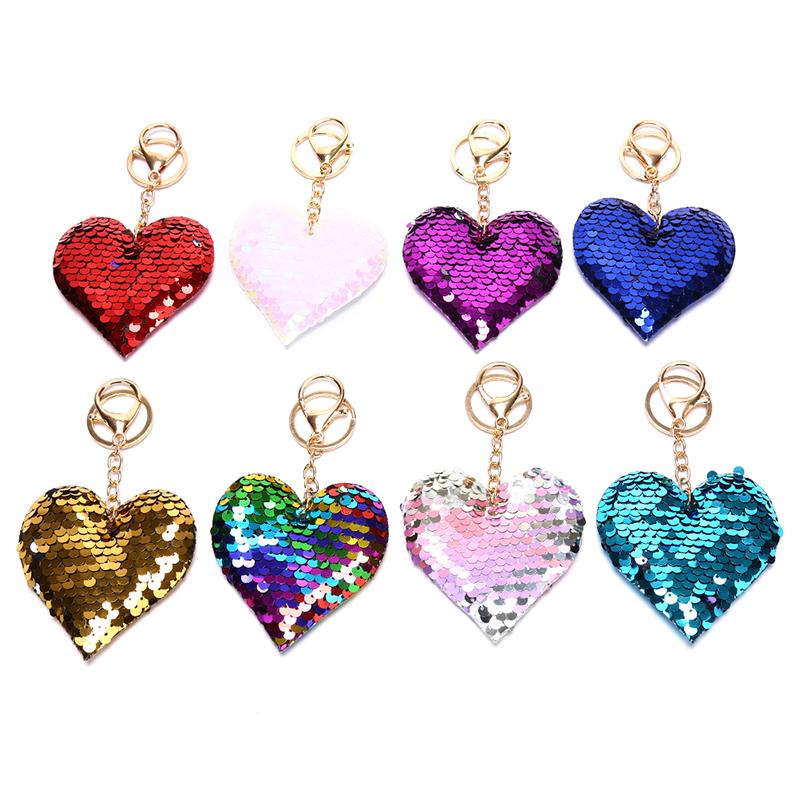 

Keychains Cute Heart Keychain Glitter Pompom Sequins Key Ring Gifts For Women Charms Car Bag Accessories Chain