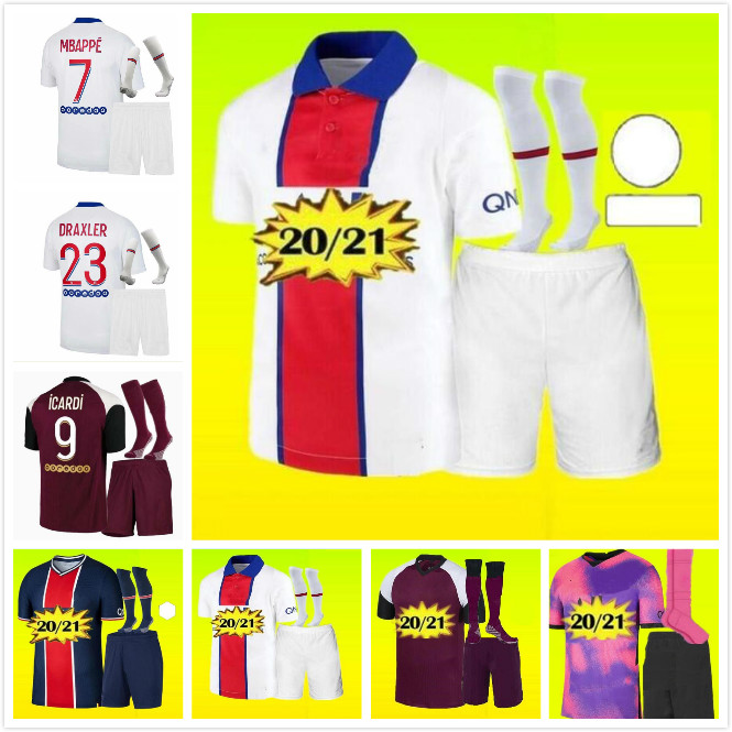 

2021 MBAPPE 4th Soccer Jerseys Kit 20/21 ICARDI CAVANI VERRATTI Football Shirt Hommes Enfants men+Kids uniform Set Socks ., Black;yellow