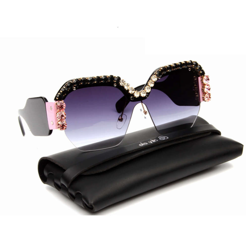 

Highend accessories European America digner fashion luxury trendy oversized bling half diamond frame women shad sun glass sunglass, Black