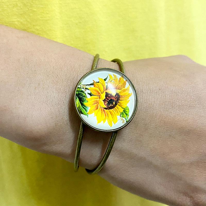 

Bangle Sunflower Daisy Cabochon Stone Open Cuff Bangles Bracelets