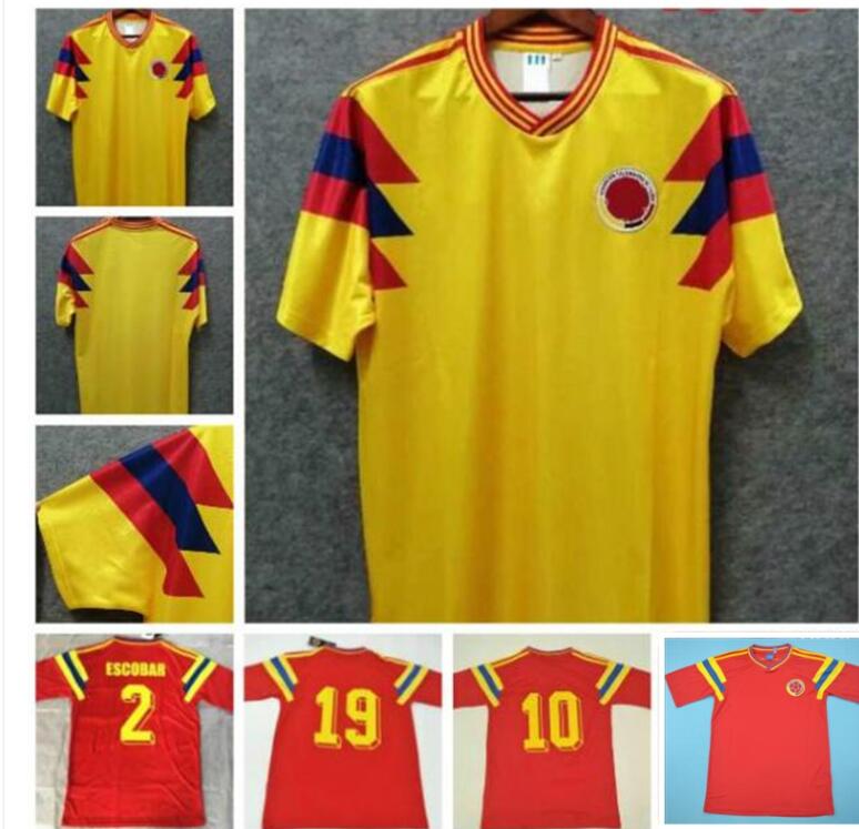 

1990 Colombia VALDERRAMA GUERRERO Retro Mens Soccer Jerseys ESCOBAR Memoria Home Away Football Shirt Classic Uniforms, Yellow