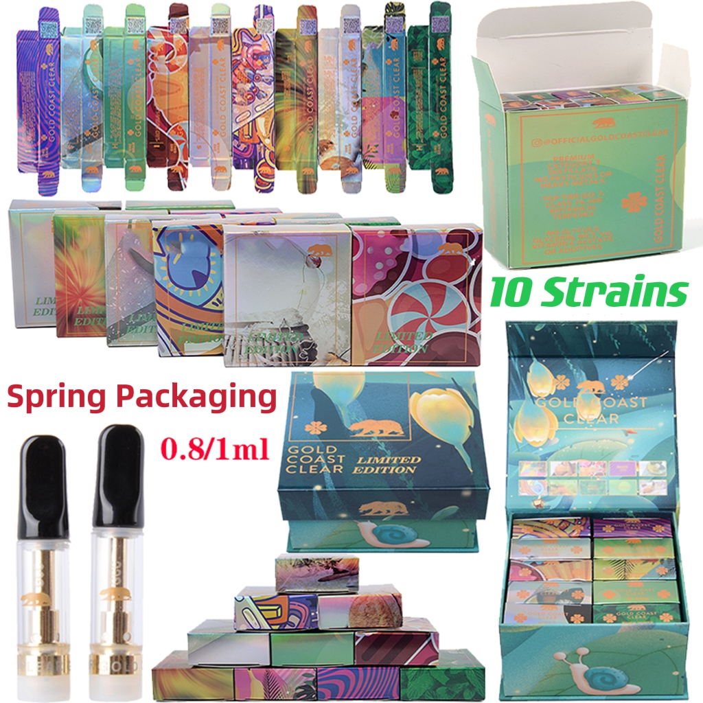 

Spring Newest Packaging GOLD COAST CLEAR Atomizers Ceramic Vape Cartridges E Cigarette Packaging Empty Vapes Carts Glass Tank Thick Oil Dab