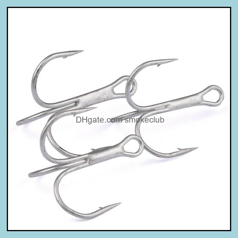 

Hooks Sports & Outdoors10Pcs/Box Sier High Carbon Steel Treble Hook Barbed Sharp Jig Triangle Fishhook 1/0# 2/0# 3/0# All Saltwater Freshwat