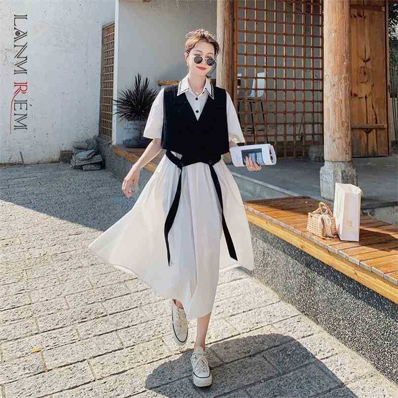 

Women's Midi Casual Dress Design Vest With Long Two Piece Suit Temperament Loose Fit Fashion Summer 2P1710 210526, As picture shown