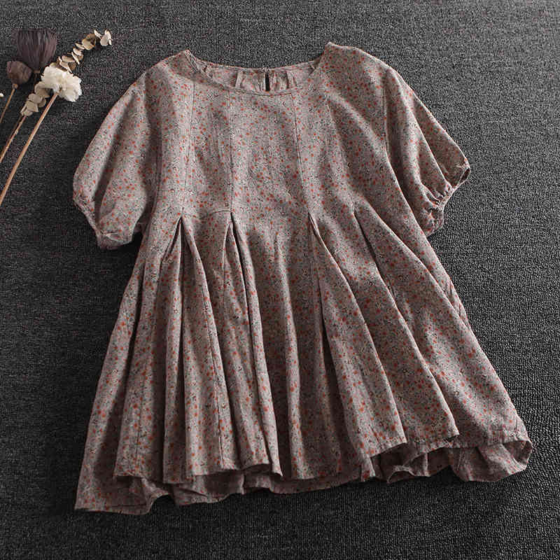 

Women's Blouses & Shirts Lamtrip autumn rustic flowers print o-neck loose doll shirt plus size O18R, Dark green