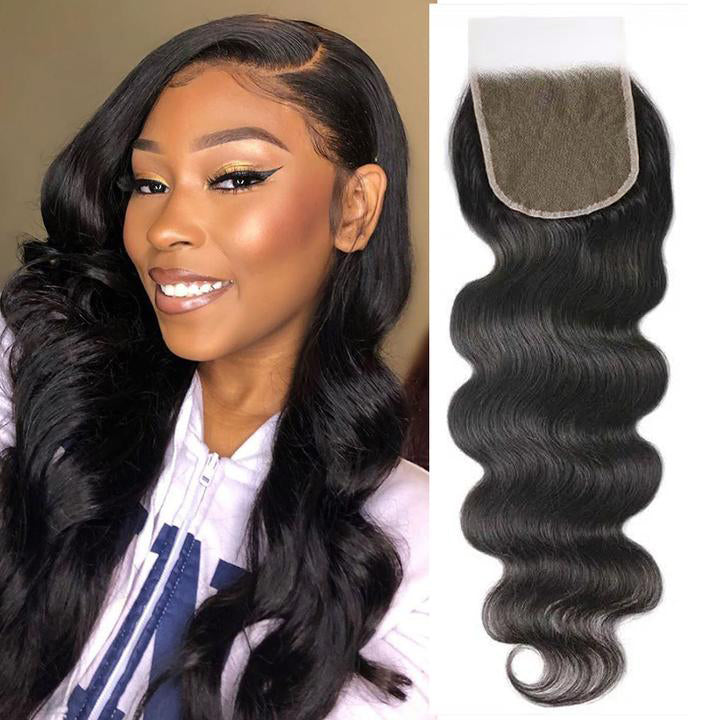 

Natural Color Body Wave Brazilian Virgin Human Hair 5X5 Swiss 4X4 Transparent Lace Closure With Baby Hair Free Part Natural Hairline Closures Bleached Knotss