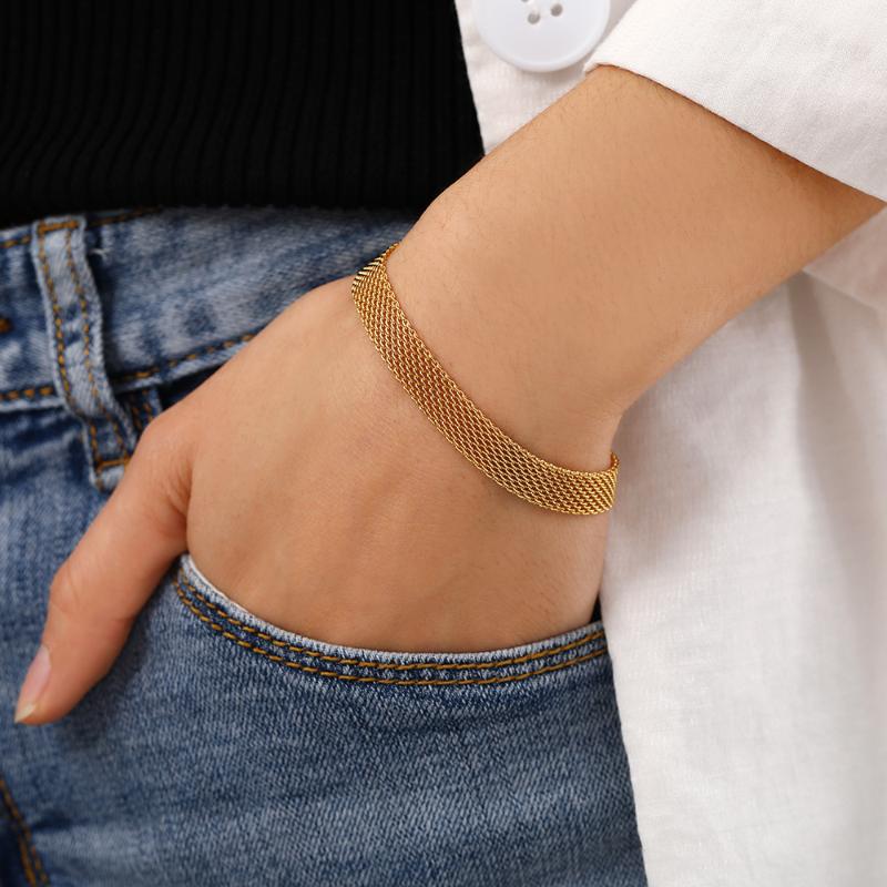 

Link, Chain 2021 Summer Fashion Style Jewelry Gold Plated Stainless Steel Mesh Bracelet For Women Men Unisex Gift