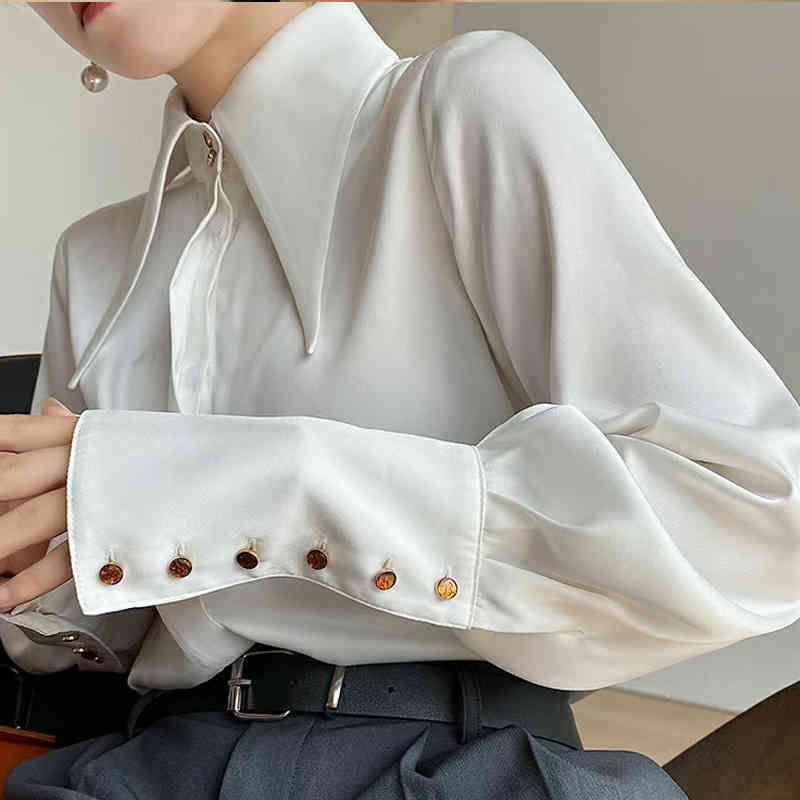 

women's blouses & shirts primavera outono nova camisa feminina manga comprida cor sÃ³lida camiseta lapela botÃ£o moda blusa temperamento, White