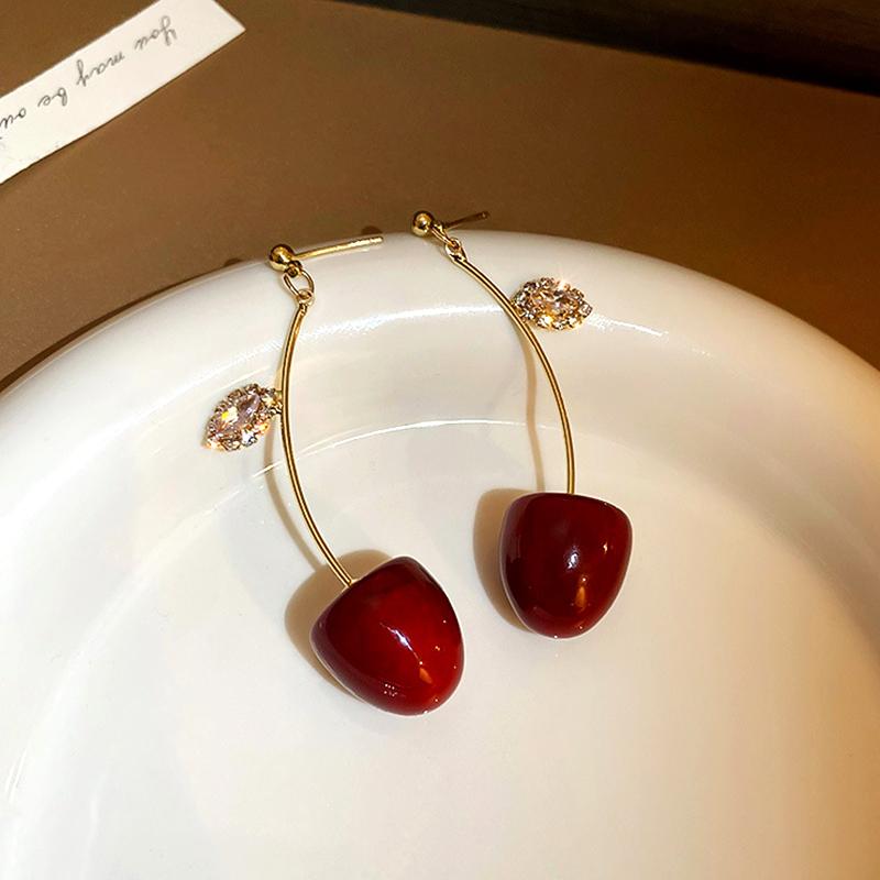 

Dangle & Chandelier Fashion Fine 14K Gold Plated Zircon Cherry Drop Earrings For Women Girl Temperament Jewelry Zirconia S925 Silver Nee