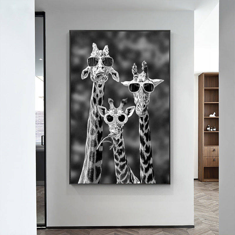 

Giraffes with Sunglasses Funny Art Posters And Prints Black And White Animals Canvas Paintings on the Wall Art Pictures Cuadros