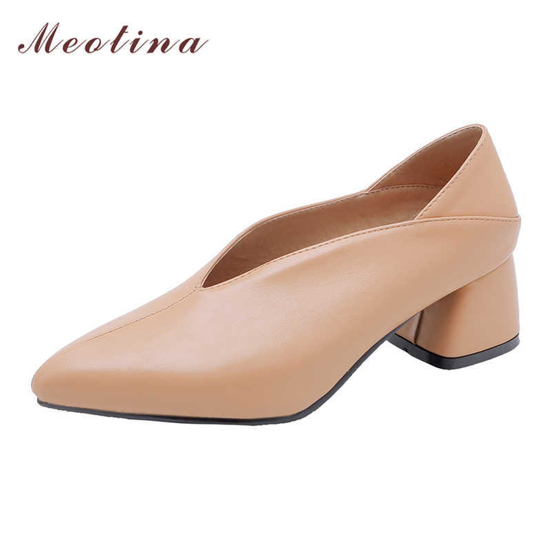 

Meotina Women Pumps High Heels Fashion Square Heel Shoes Pointed Toe Office Ladies Footwear Spring Apricot Large Size 33-46 210608, Black