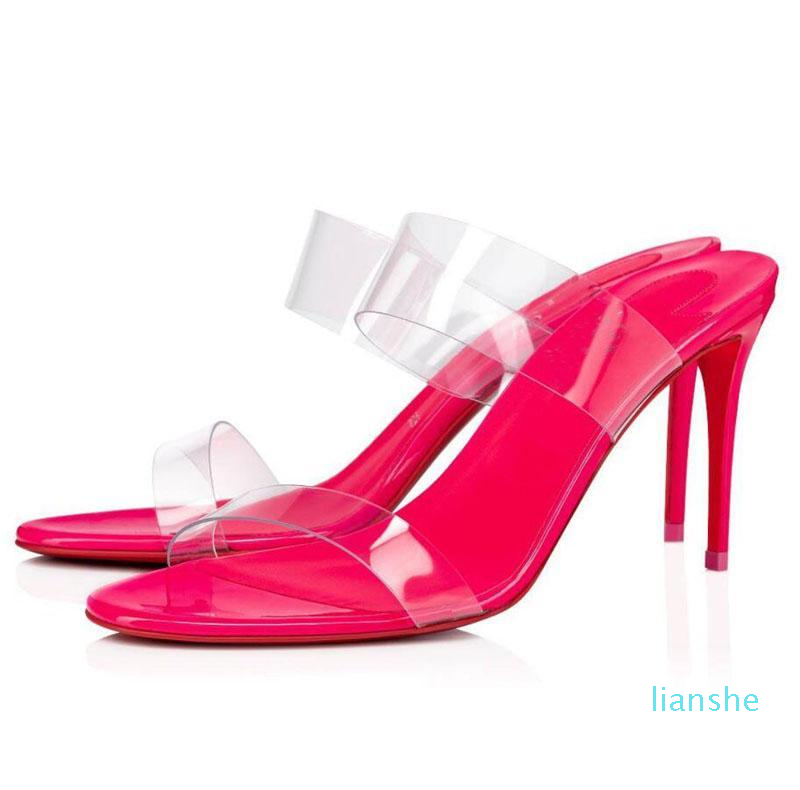 

Fashion-Summer Sandals women shoes rubber soles red bottom high heels Magnifique Clear Pvc Slide Mule Sandal Heel Pumps 85mm