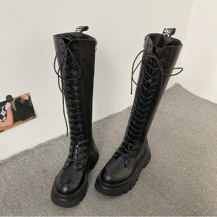 

Women Boots Black Platform Shoes Over the Knee Womens Boot Leather Shoe Trainers Sports Sneakers Size 35-40 08, 1 35-40