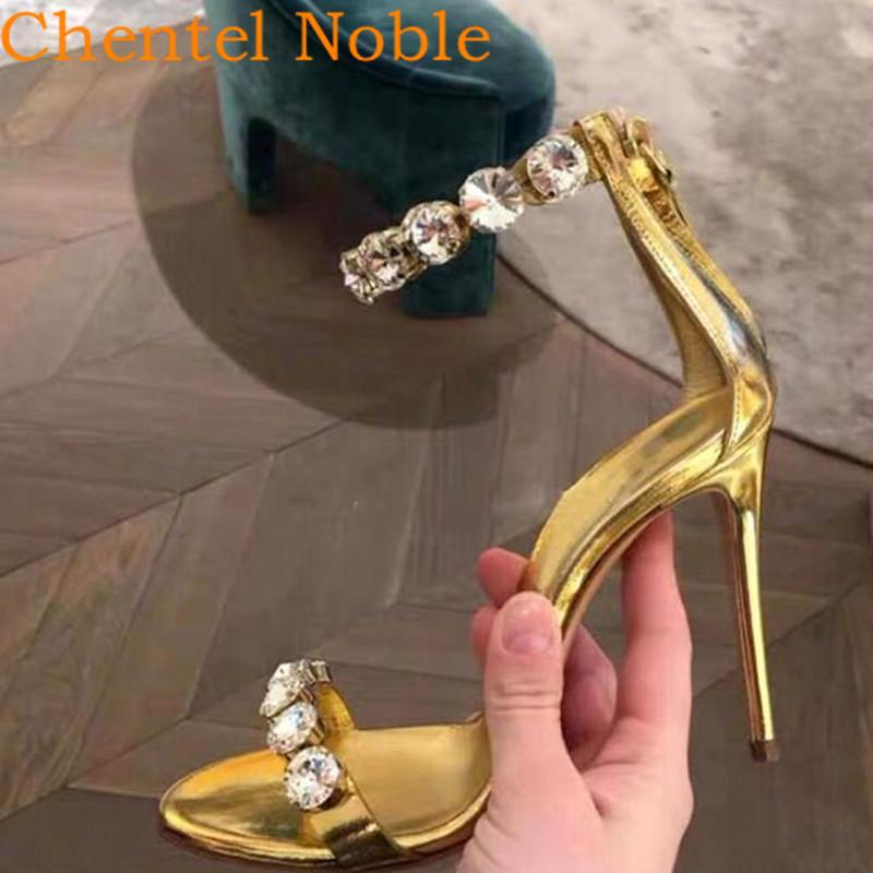 

Rhinestones Spring Summer Women's Gold Sandals High Heels Ladies Dress Behind Zipper Pumps Gemstone Rome Chaussures Femme Shoes, Black