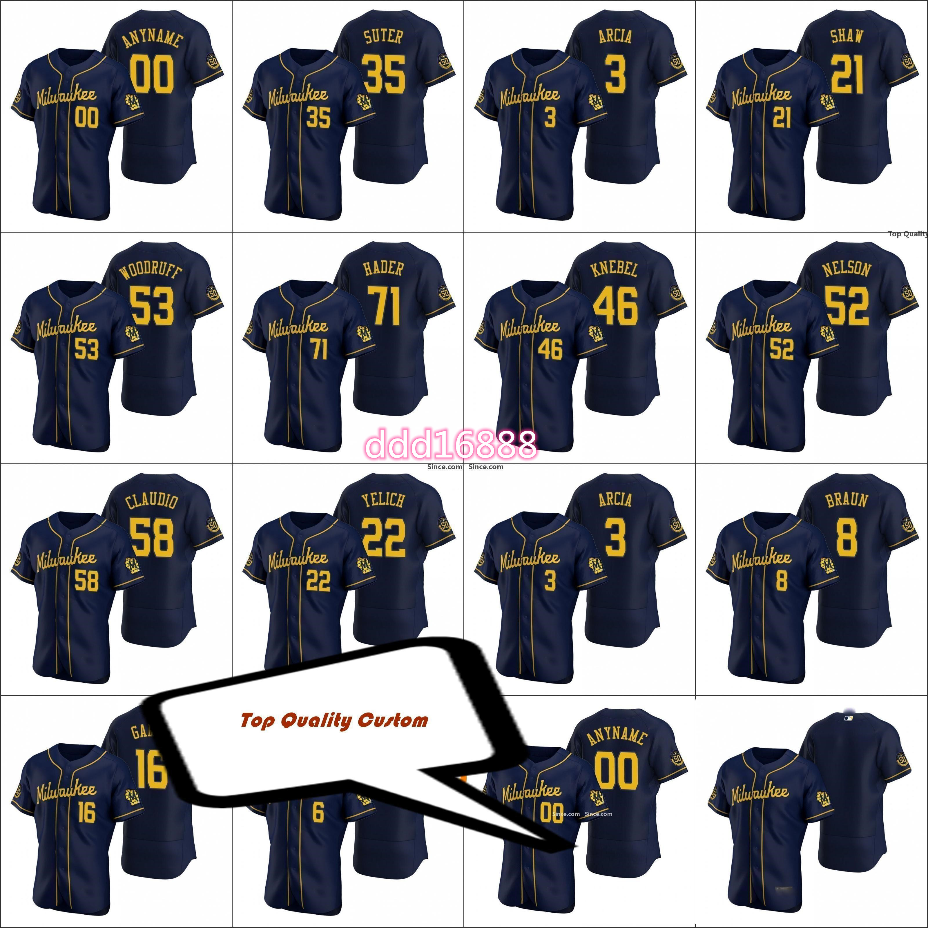 

Milwaukee #22 Christian baseball jerseys Yelich 16 Ben Gamel 3 Orlando Arcia Men Women Youth Toddler Custom Navy -6XL Brewer Flex base