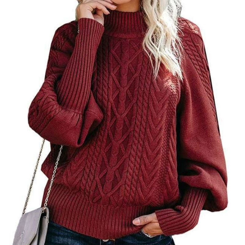 

Women Turtleneck Sweaters High Quality Autumn Winter Pull Jumpers European Casual Twist Warm Sweater Female Oversized 210603, Burgundy