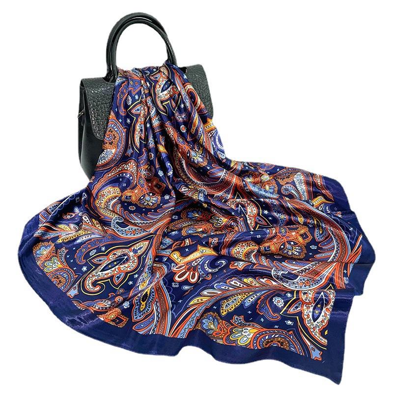 

Scarves AMYO 90CM Square Silk Satin Scarf Bandana Women Print Summer Bag Wrap Bohemian Ladies Muslim Islamic Kerchief