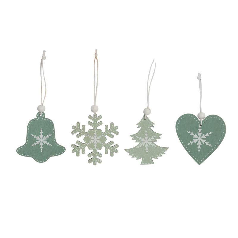 

Christmas Decorations 12pcs Green Ornaments Â Mini DIY Tree Decoration Holiday Party Home Snowflake Bell Wood Chip