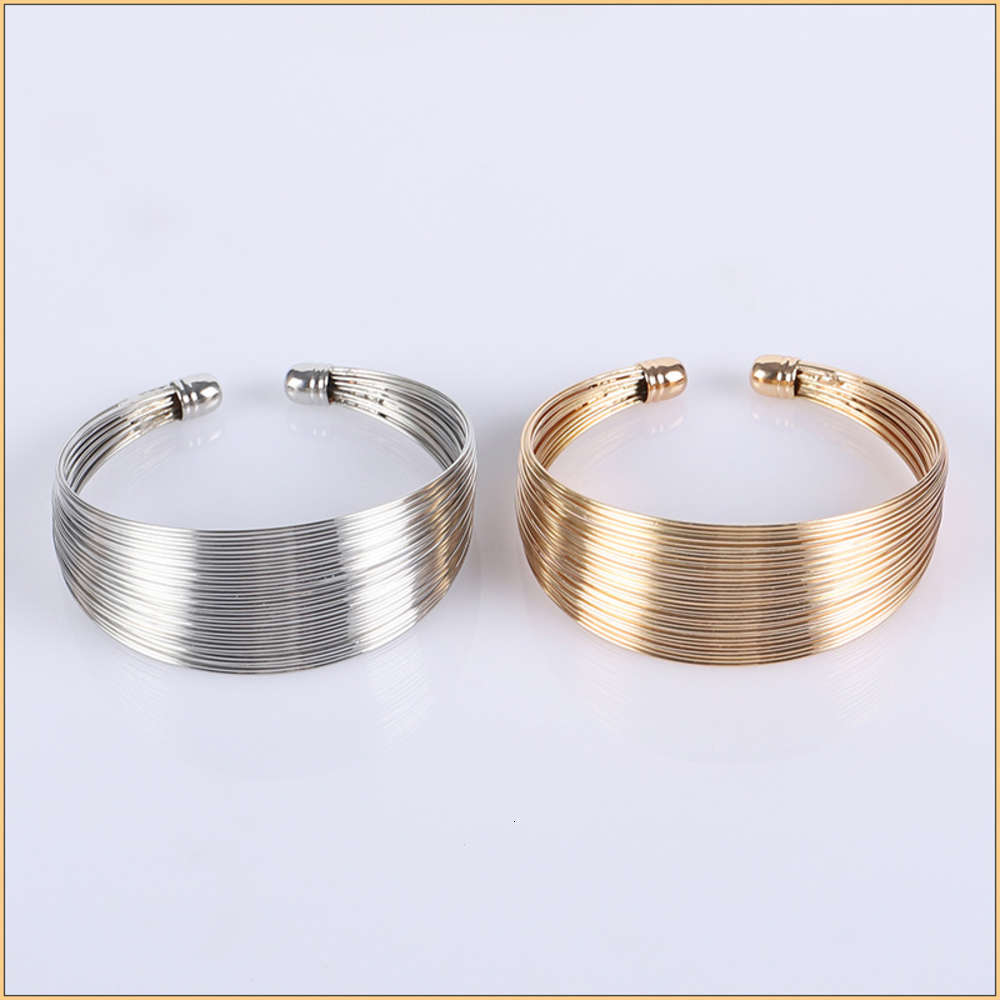 

Hand catenary Cash inner diameter 60mm steel wire electroplating men's and women's open Gold Silver Hair Bracelet, Golden;silver