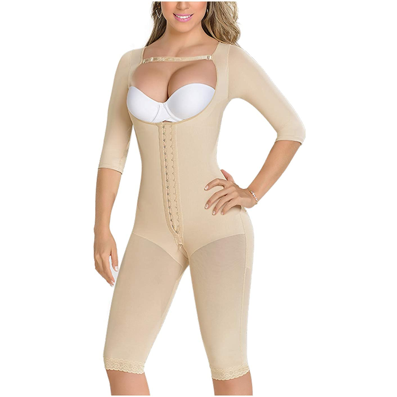 

Women' Shapers Knee Length Shaping Bodysuit Sleeves High-Back Recovery Compression Garment Shapewear With Straps Skims Fajas Colombianas, Beige