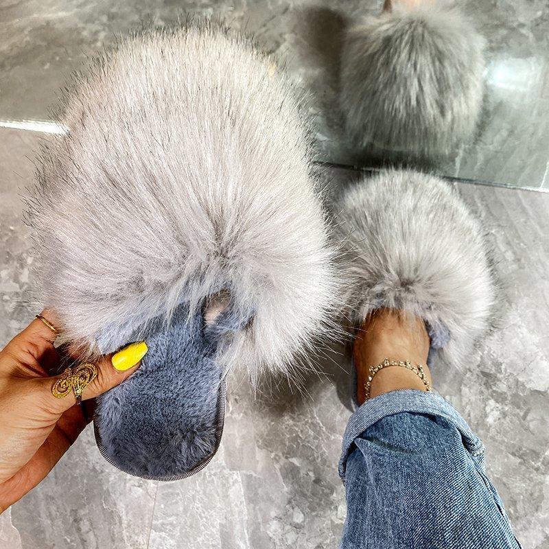 

Women Furry Slippers Ladies Shoes Cute Plush Fake Fluffy Sandals Women's Fur Winter Warm, Beige