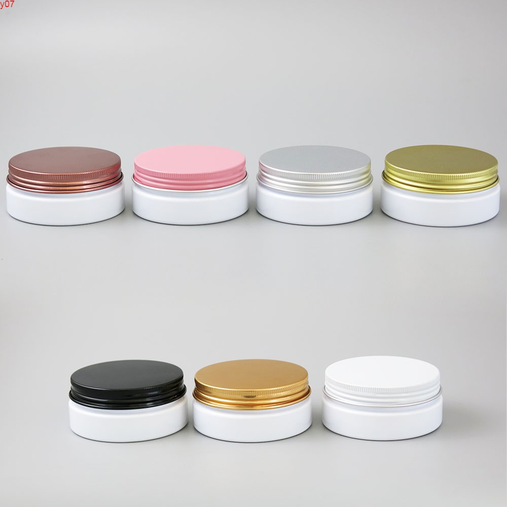 

30 x Empty Refillable Cosmetic Jar Makeup Container Plastic White Black Round Bottle Cream with gold silver black lid 50ggood qtys