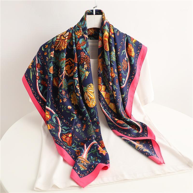 

Scarves Summer Design Scarf Print Shawl Headband Twill Square Headscarf For Women Neckerchief Hair Wrap Female Foulard Hijab Bandana, Blue;gray