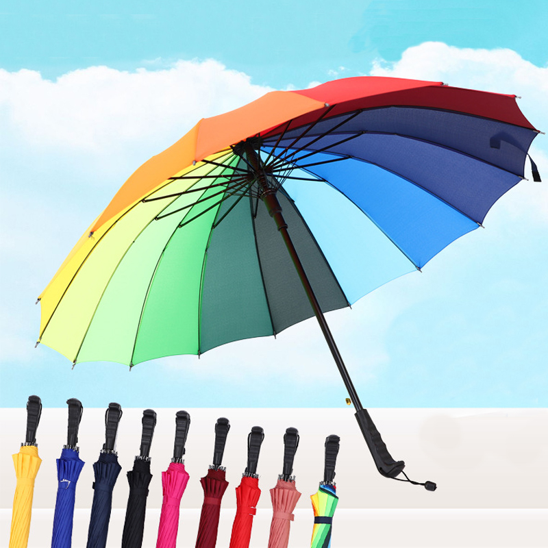 

Long Straight Handle Umbrella 16K Strong Windproof Solid Color Pongee Umbrellas Rainbow Men Women Sunny Rainy Bumbershoot BH4792 TQQ, As picture show