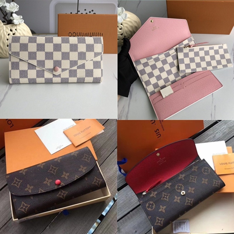 

Josephine Emilie Cowhide Fold Envelope Long Wallets Men Women Clutch Bags Coin Purse LVYSLLouisVittonVutton Designer Handbags ID Card Package, Add box