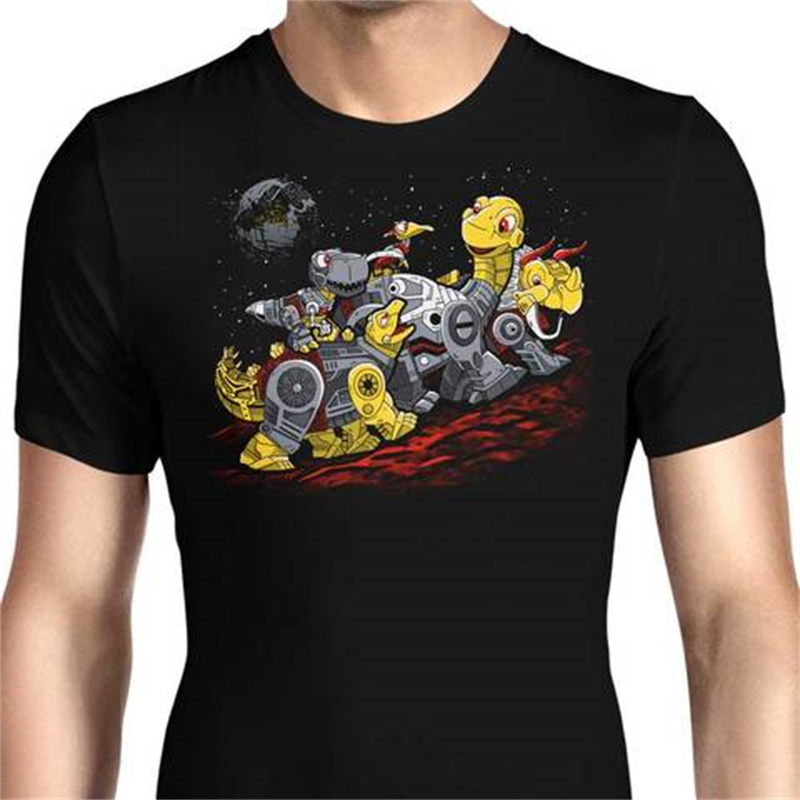 

Lazy style color small dinosaur print pattern round neck men and women comfortable loose casual short-sleeved T-shirt, White;black