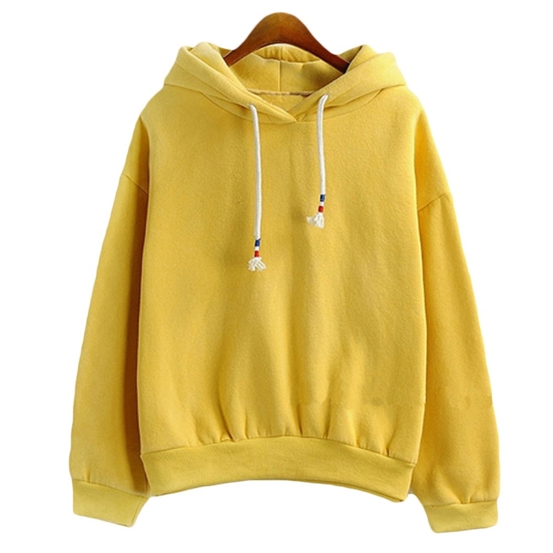 

Women Hoodies Sweatshirts Sale Candy 10 Color Long Sleeved Thick Casual All-match Solid Leisure Hooded Hoodie Loose Tops 210607, White