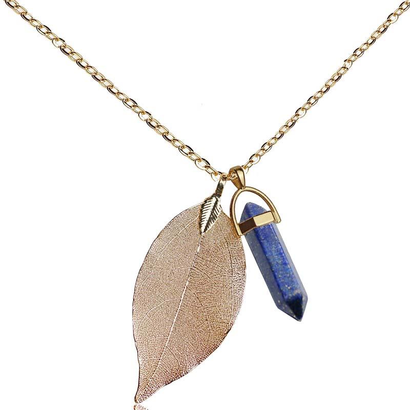

Pendant Necklaces Quartz Crystal Necklace Lapis Lazuli Boho Natural Leaf Yoga Energy Healing Jewelry 2021 Arrival
