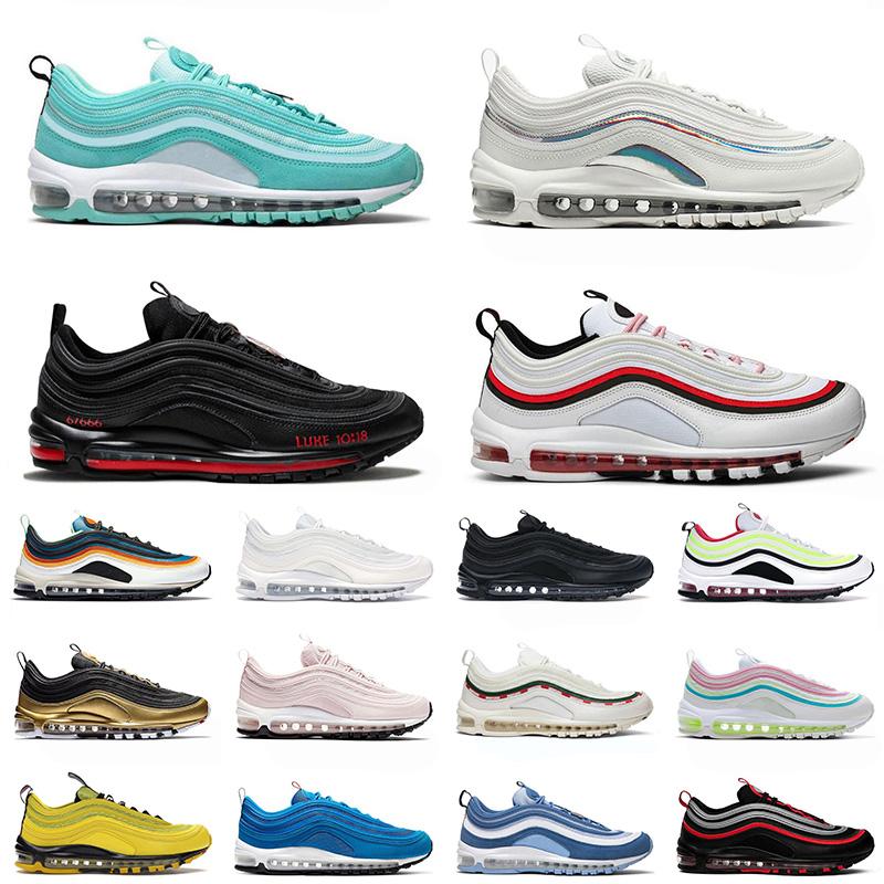 

2021 Arrival 97s Running Shoes Tropical Twist Silver Iridescent Air Men Women White Red Satan MSCHF Jesus Worldwide Max 97OG Trainers Sneakers 36-45