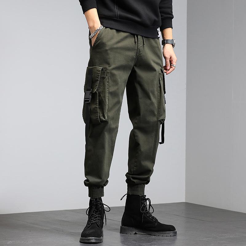 

Men's Pants Quality Cargo Men Joggers Harajuku Cotton Ribbons Large Pocket Man Streetwear Fashion Tactical, Black