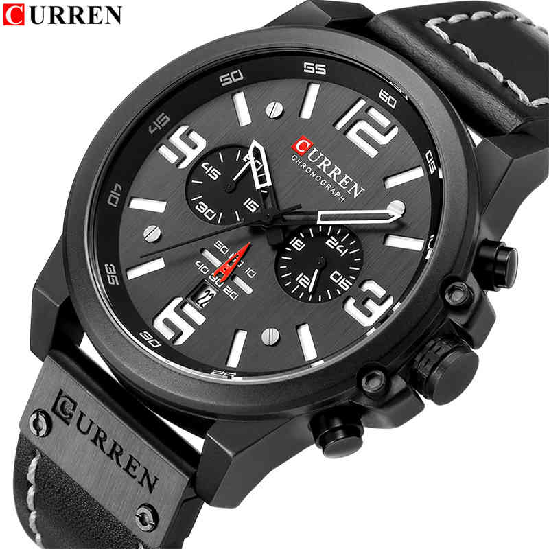 

Watches Men Luxury Brand CURREN Chronograph Waterproof Quartz Watch Male Leather Date Sports Wristwatch Relogio Masculino 210517, Black red