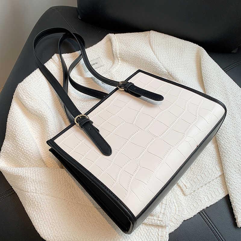 

Shoulder Bags Stone Pattern PU Leather For Women 2021 Summer Fashion Luxury Trendy Solid Color Handbag Totes, Black