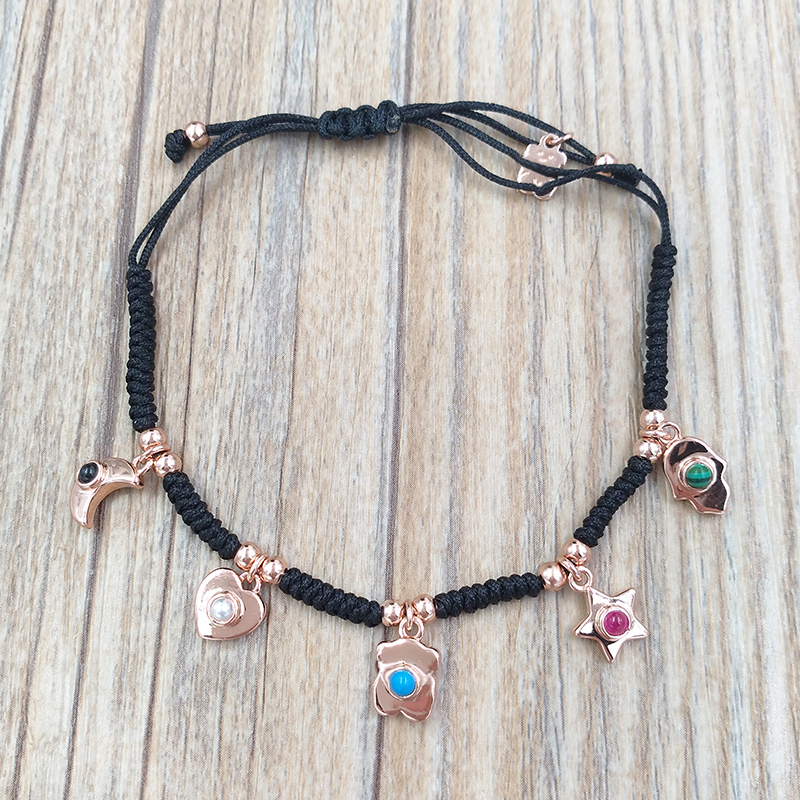 

Authentic 925 Sterling Silver bracelets Rose Vermeil Silver Super Power Bracelet With Cord And Gemstones Fits European bear Jewelry Style Gi