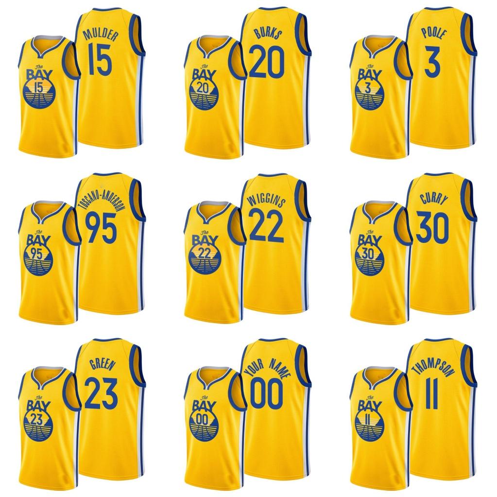 

Golden State Warriors Men Andrew Wiggins Klay Thompson Stephen Curry Juan Toscano-Anderson NBA Gold Custom Statement Jersey, Black;red
