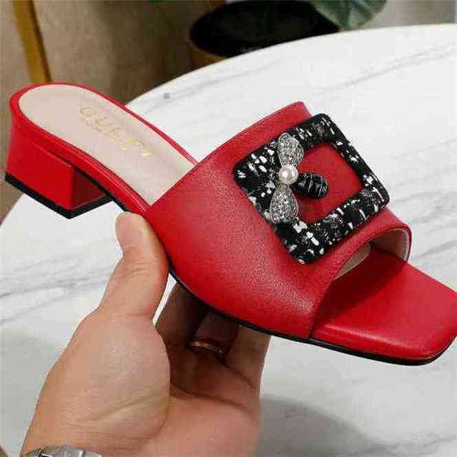 

luxury italy designer brand slippers super great quality with full package for women gift present lady birthday wedding sandals shoes heels, Black