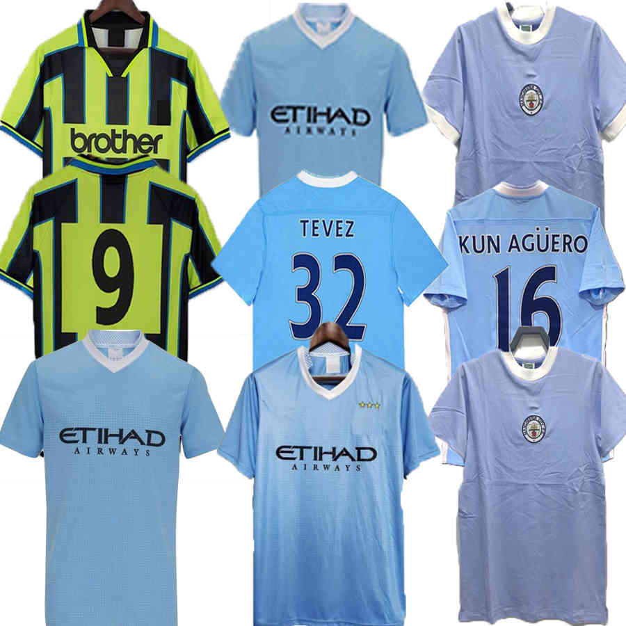 

12 Retro TOURE YAYA BALOTELLI city soccer jersey home away Classic Final 2011 2012 man KUN AGUERO SILVA TEVEZ 98 99 vintage football shirt, Black
