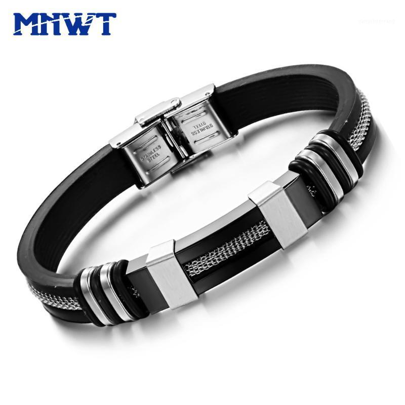 

Fashion Bangles Men Black Punk Silicone Stainless Steel Man Bracelets Jewelry Gift Male Pulseras Hombre Bangle