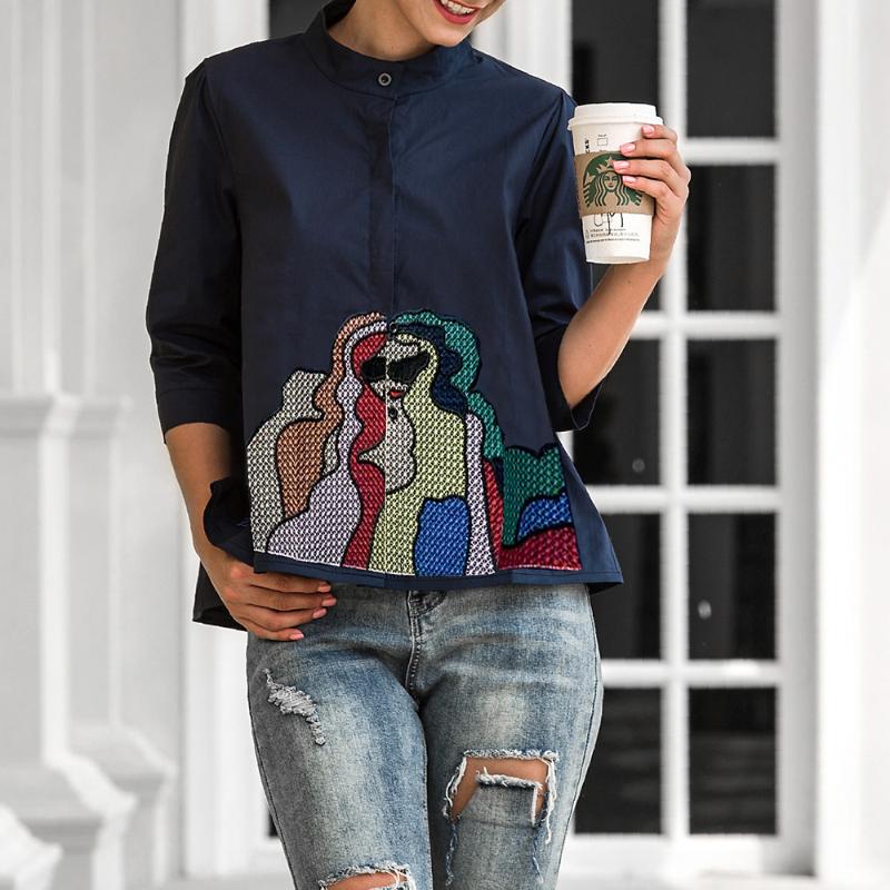 

Women' Blouses & Shirts Spring And Summer Elegant Shirt Ladies Fashion Casual Round Neck Pullover Sleeves Babydoll Embroidered Solid Color, 08
