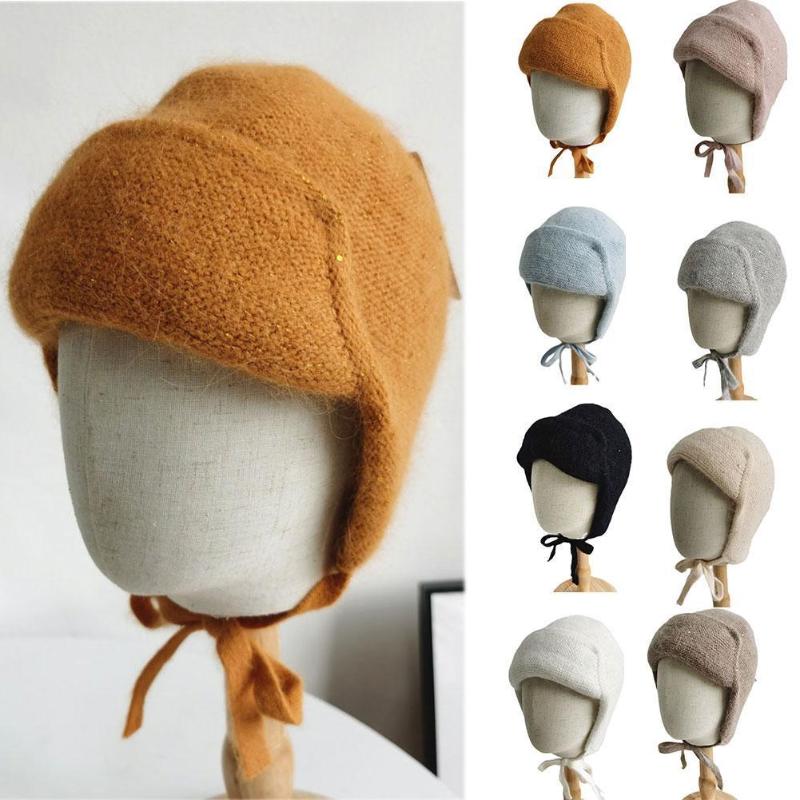 

Berets Women Winter Fur Sequin Hat Outdoor Sports Keep Warm Ear Protection Solid Color Cute All-match Accessory