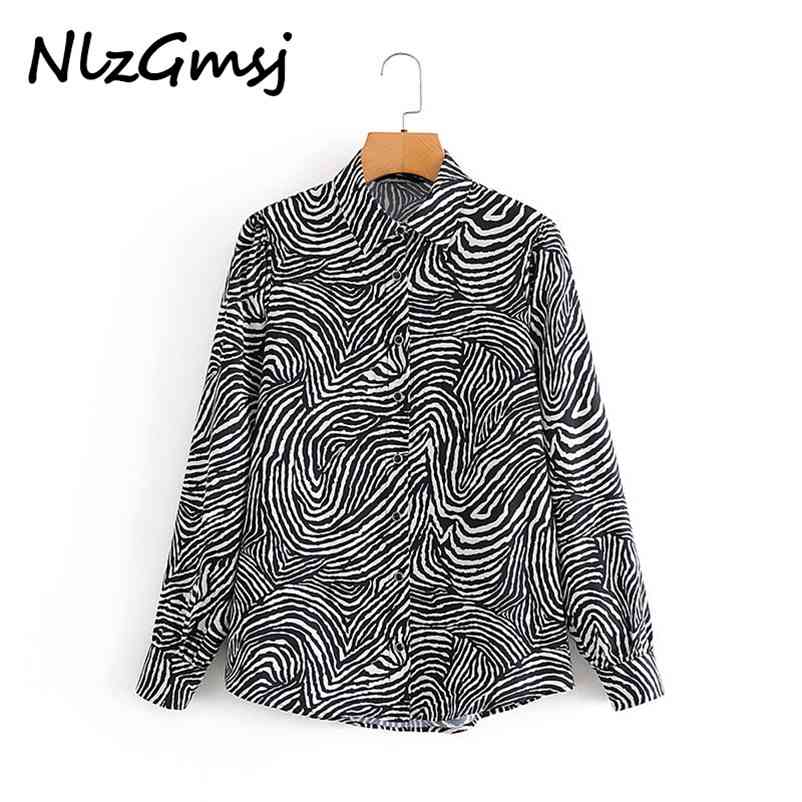 

Women Fashion Zebra Print Button-up Blouses Vintage Long Sleeve Animal Pattern Female Shirts Blusas Chic Tops 210628, Black