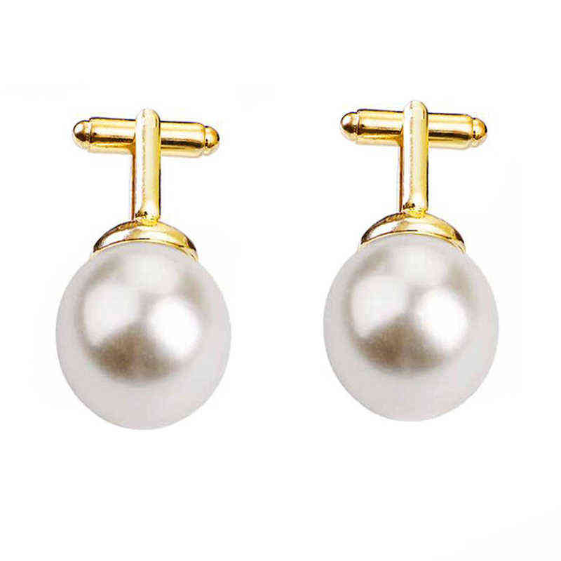 

Vintage Beads Cufflinks For Men Round White Imitation Pearl Cuff Link Women Suit Concise Business Cufflink Wedding Party Cuflink G1126