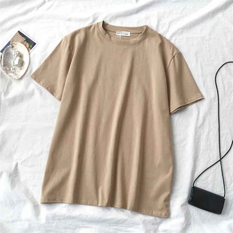

Women 95% Cotton Short-sleeved Loose T-shirt Summer Korean Tee Shirts Female Solid Casual Tops 210720, Claret