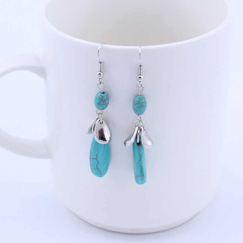 

women's Green bud Tibetan silver turquoise Dangle Chandelier earrings DYMTQE080 fashion gift national style women DIY earring